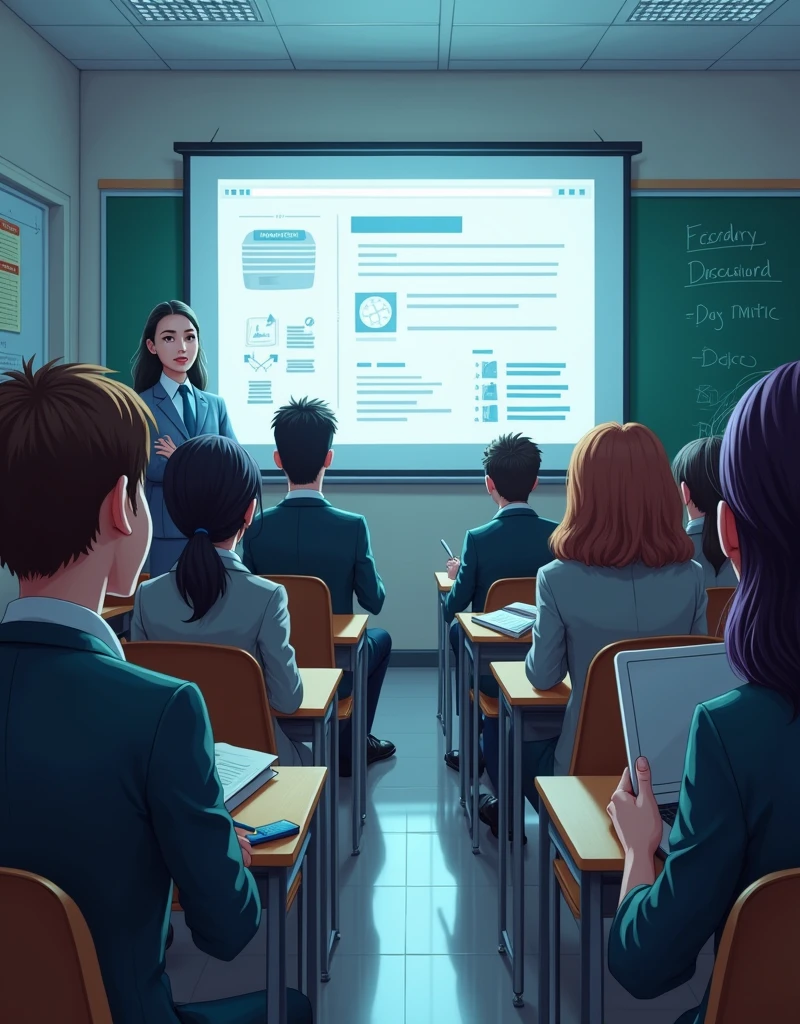 people sitting in a class looking at a screen
