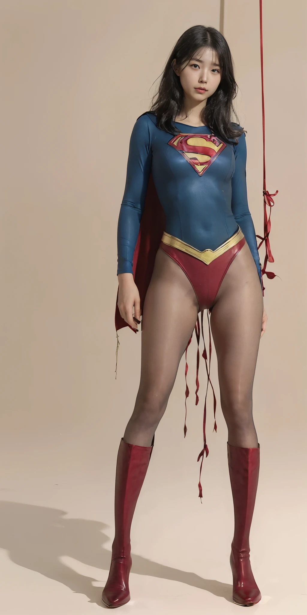 No background、(((Beautiful legs in black tights.)))、(((Legalize the beauty of your suffering face)))、((((Make the most of your original images)))、(((Supergirl Costume)))、(((Beautiful Hair)))、(((suffering)))、(((Please wear black tights....、Wear red boots)))、((Best image quality、8k))、((Highest quality、8k、masterpiece:1.3))、(((Preserve background )))、Sharp focus:1.2、Beautiful woman with perfect figure:1.4、Slim Abs:1.2、Wet body:1.5、Highly detailed face and skin texture、8k