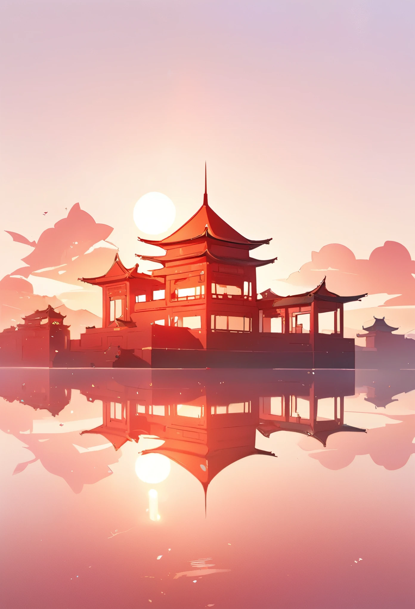 Red palace walls,Sunset,plum bossom,Chinese aesthetic,White Space,Minimalism,Ultra HD