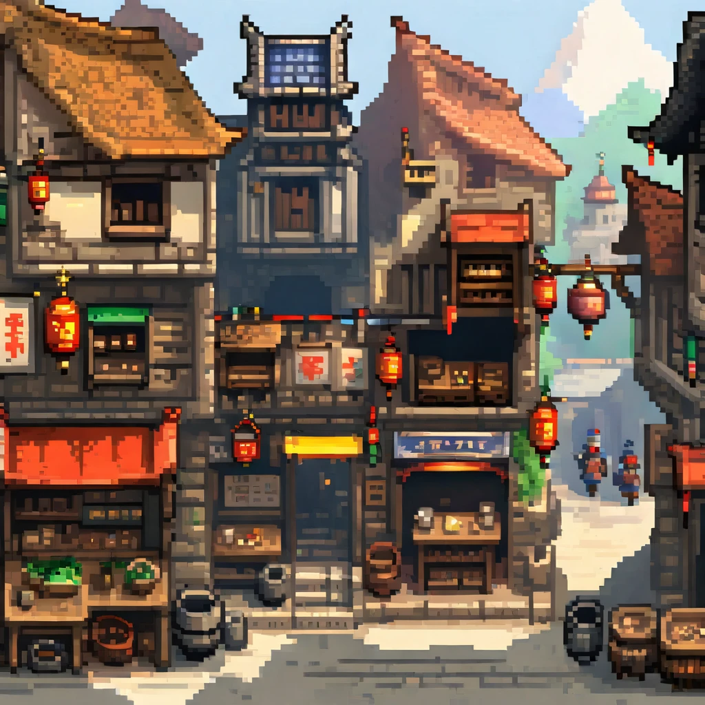 Pixel艺术, Pixel艺术场景：A bustling medieval village, Lively stalls, Vivid characters, Realistic textures, 关注每个Pixel的细节, Reminiscent of 16-bit RPG games, Shot with Nikon D3, Focal length 35mm HD 2D Pixel艺术 :: Pixel风格 :: Pixel