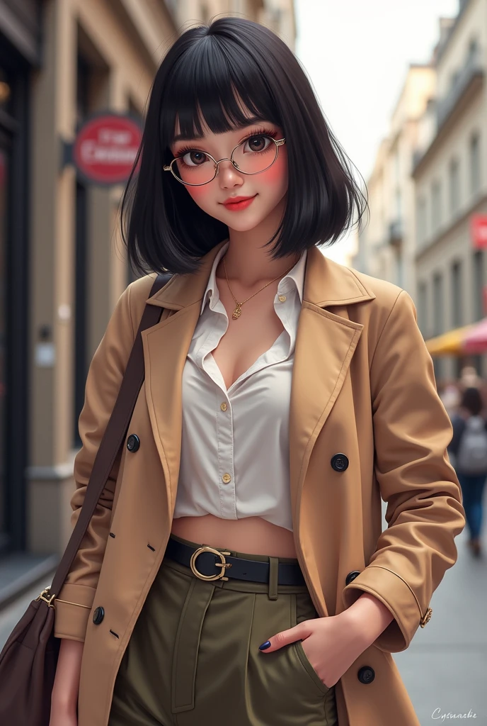 girly girl, medium short straight black hair, with glasses, without fringe, I would be 