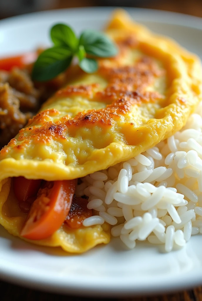 cooked rice with omelette