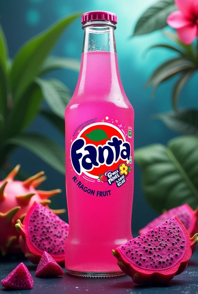 create an image of a new dragon fruit fanta flavor
