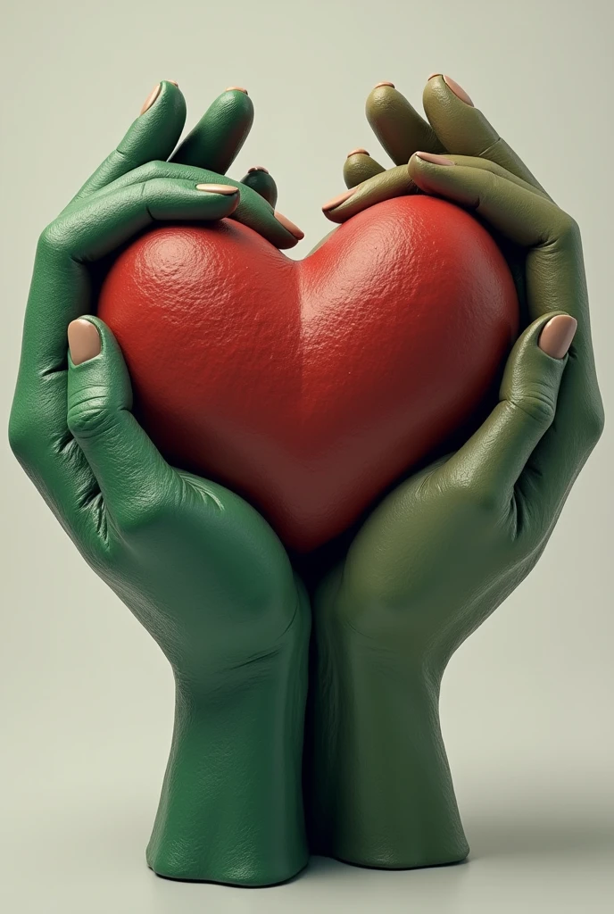 Heart made of hand in green and red colour 