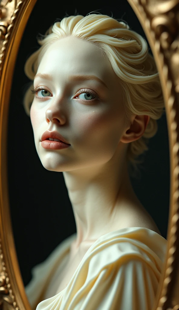 Ultra-realistic A white chocolate portrait, in the style of Baroque painting, dramatic lighting, ornate frame. 8k ultra, ultra detail. cinematic