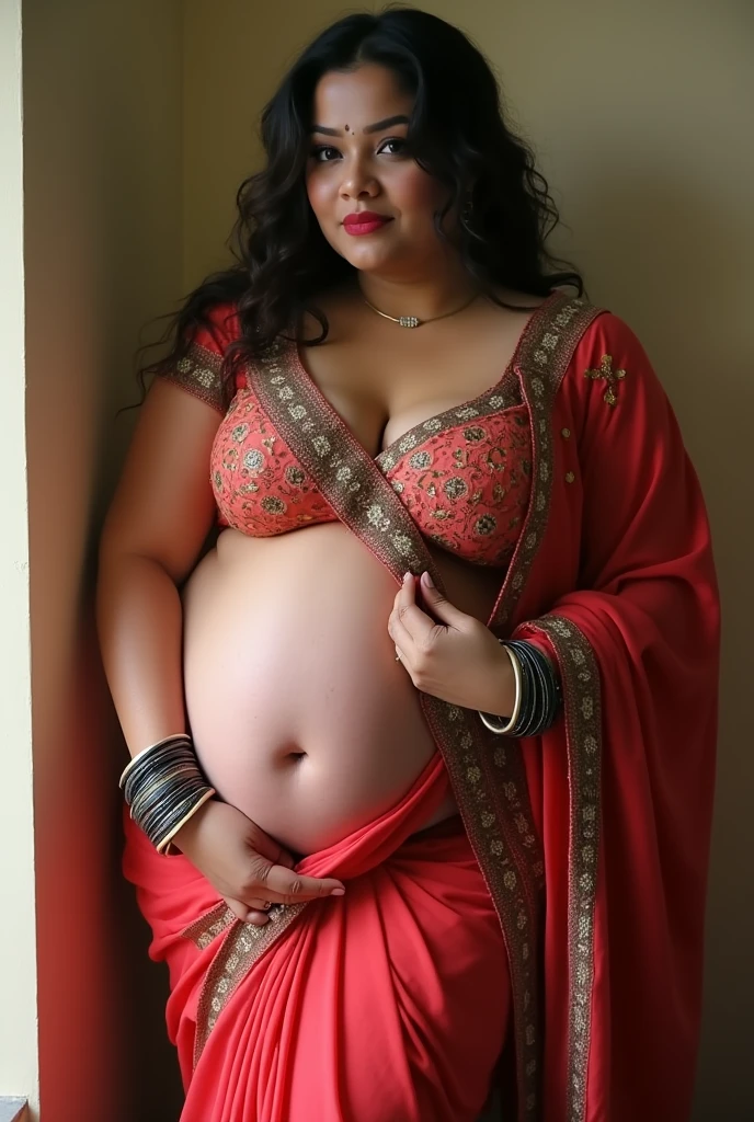 BBW Fat ass curvy Woman is lifting her saree and SHOWING HER nude ASS in SMALL THONG panty and sexy blouse in bangles