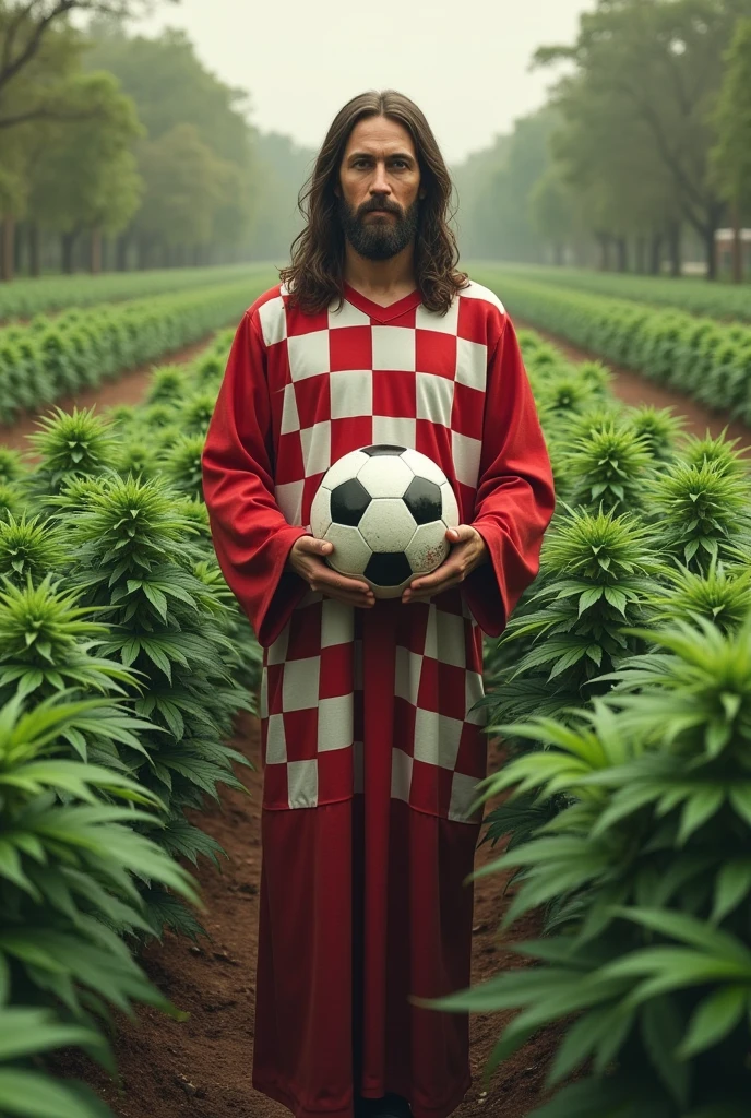 King of Cups Tattoo for Men.
Sitting on his throne Dressed in white and red vertical stripes with a blue cape.
Holding a leather soccer ball and a mug of beer.
The decorative frame with marijuana buds