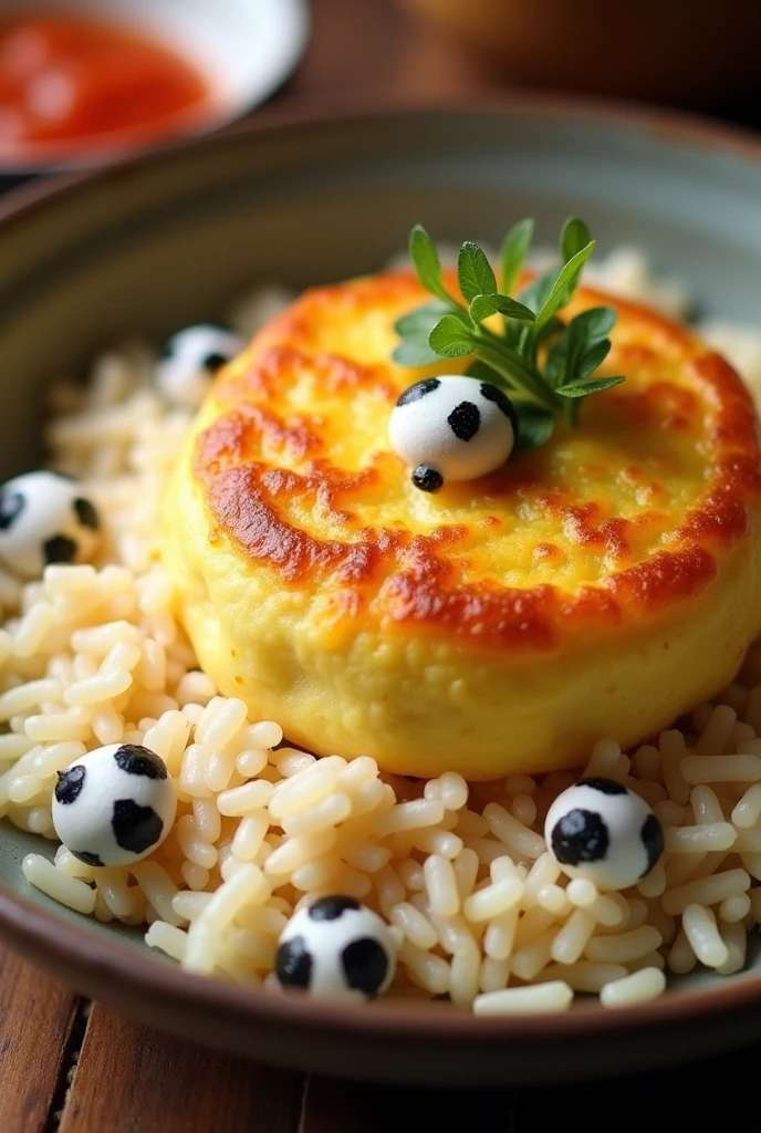 cooked rice with omelette cow pebbles