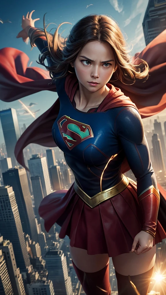 「Imagine Supergirl soaring above a bustling city. She wore her red cape flowing proudly behind her.、He looks carefully and anxiously at the street below.。.  

She floats with determination and grace, People who need help or rescue々A ray of hope for. The cape flutters、Small details such as hair blowing in the wind、It conveys her skill and bravery in flight.。.

Her expression is focused, Courage and compassion. She was recognized for her extraordinary abilities and dedication to justice.、Innocent person々ready to confront any threat to。.  

This inspiring image、A female hero fighting for the truth、It captures the essence of Supergirl.。, Protect the weak、Bringing out the best in humanity through selfless service.»