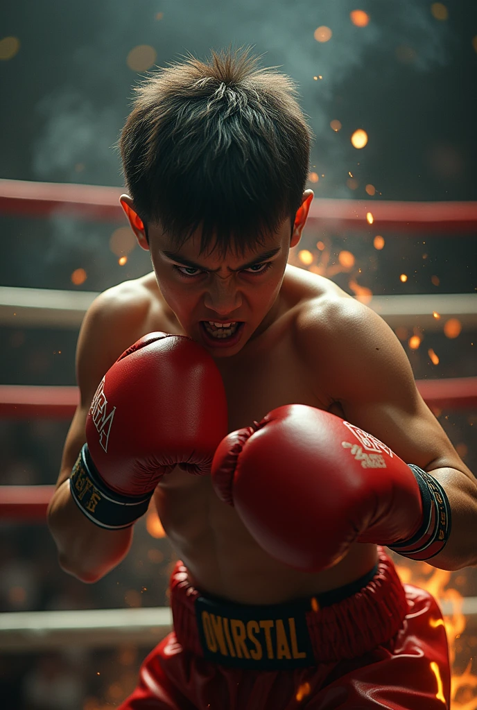 Kid boxing angry with fire