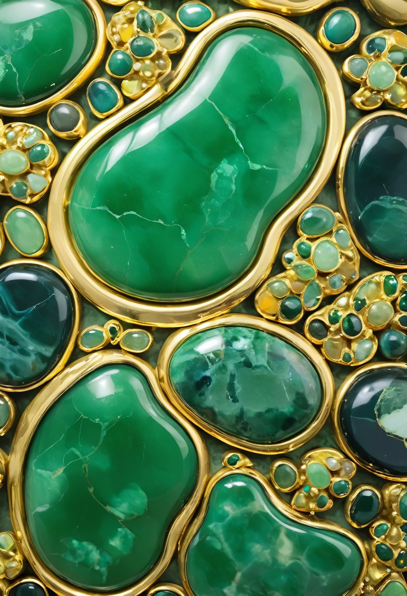 green，Gold inlaid jade，abstract glass pattern, indigo, marble，Lots of stones，