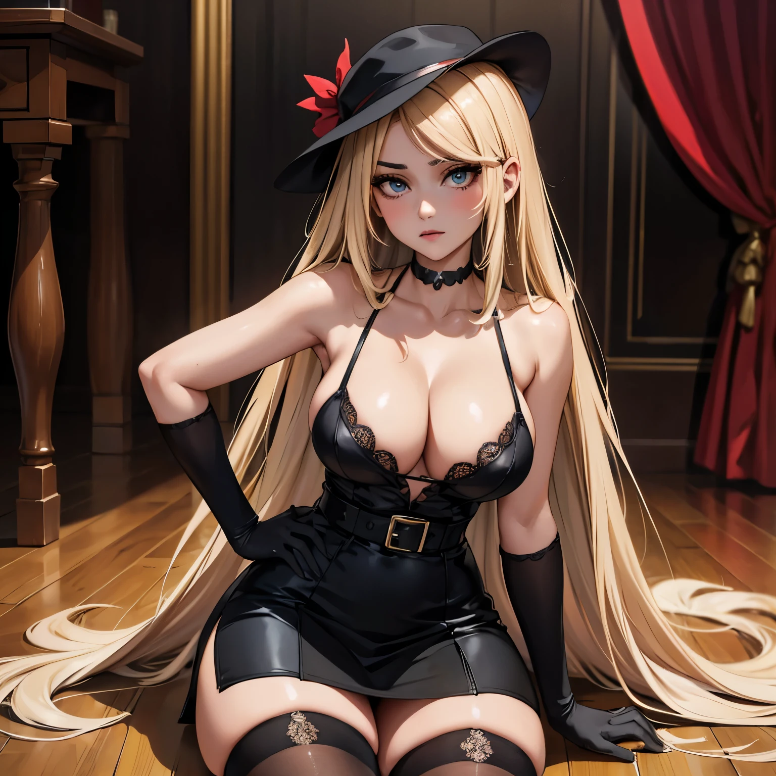 on fours, back view, sex, sensual poses, hot poses, legs spread, (masterpiece, best quality:1.4), absurdres, highres, ultra detailed, beautiful, (secretary), (perfect face, detailed face, beautiful:1.3),(natural breasts, cleavage), collarbone, fingerless gloves, gloves,spaghetti strap top, black pencil skirt, tight, over the knee skirt, hat, elegant secretary outfit, thighhighs, thick thighs, thighs, multiple belts, More detailed 8K.motor irreal:1.4,UHD,La mejor calidad:1.4, fotorrealista:1.4, textura de la piel:1.4, obra maestra:1.8,obra-prima, mejor calidad,objeto Objeto], (detailed face features:1.3),(manos detailed)