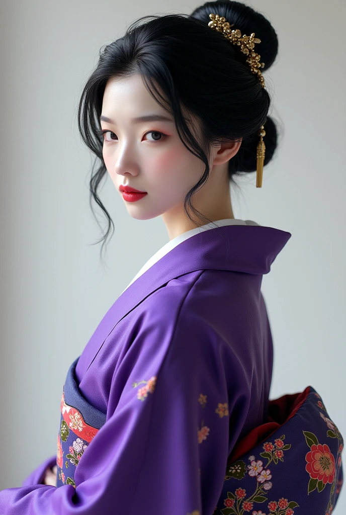 Japanese woman in purple kimono　One person

