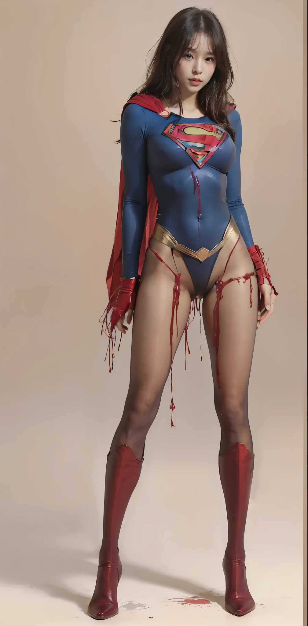 No background、(((Beautiful legs in black tights.)))、(((Legalize the beauty of your suffering face)))、((((Make the most of your original images)))、(((Supergirl Costume)))、(((Beautiful Hair)))、(((suffering)))、(((Please wear black tights....、Wear red boots)))、((Best image quality、8k))、((Highest quality、8k、masterpiece:1.3))、(((Preserve background )))、Sharp focus:1.2、Beautiful woman with perfect figure:1.4、Slim Abs:1.2、Wet body:1.5、Highly detailed face and skin texture、8k