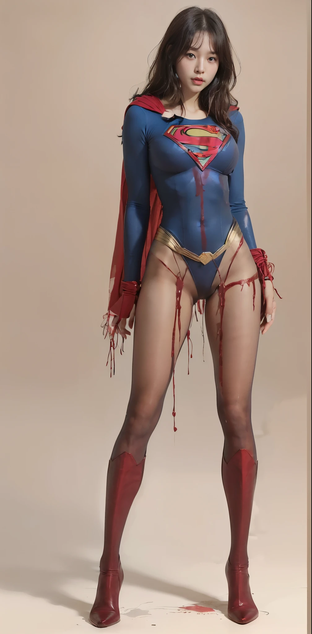 No background、(((Beautiful legs in black tights.)))、(((Legalize the beauty of your suffering face)))、((((Make the most of your original images)))、(((Supergirl Costume)))、(((Beautiful Hair)))、(((suffering)))、(((Please wear black tights....、Wear red boots)))、((Best image quality、8k))、((Highest quality、8k、masterpiece:1.3))、(((Preserve background )))、Sharp focus:1.2、Beautiful woman with perfect figure:1.4、Slim Abs:1.2、Wet body:1.5、Highly detailed face and skin texture、8k