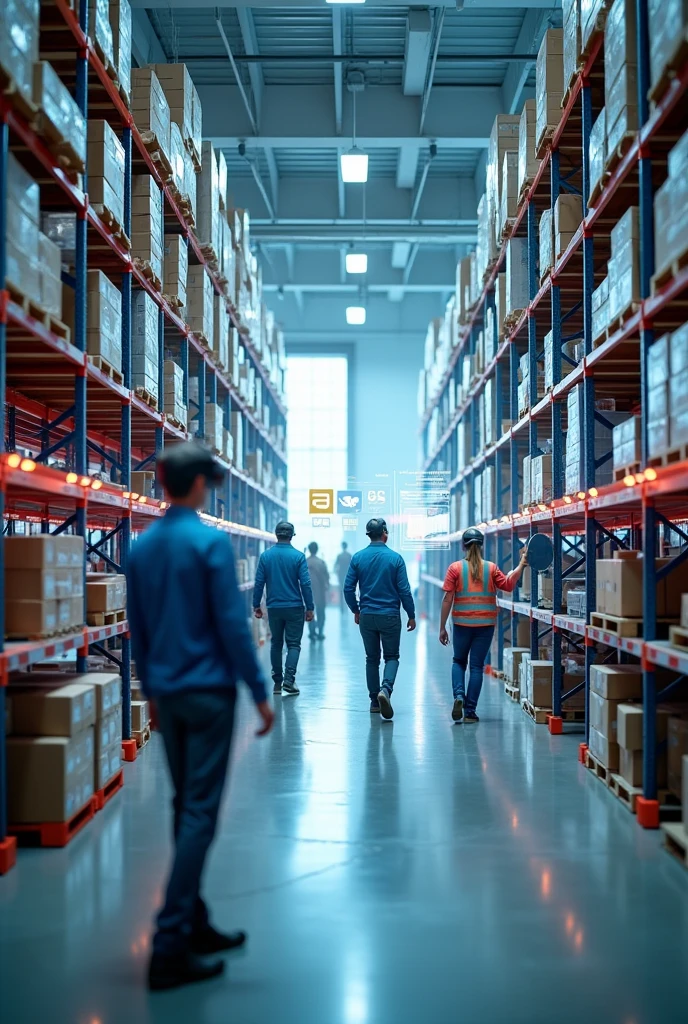 Image of a company warehouse with virtual reality equipment (vr) and increased (With)