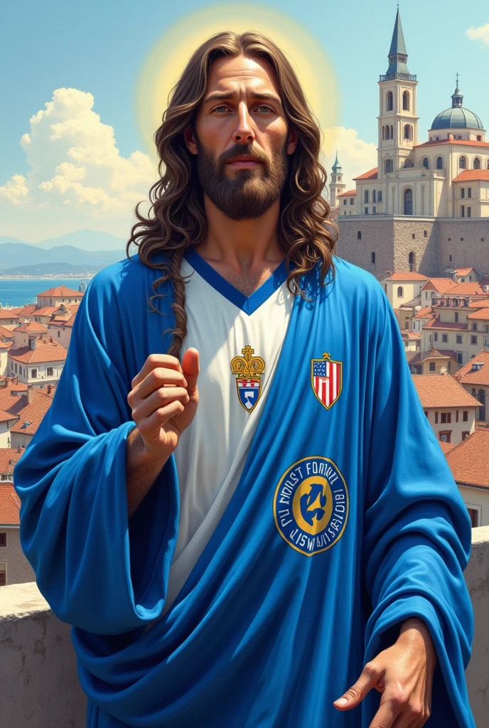 Jesus in a blue and white jersey in Osijek