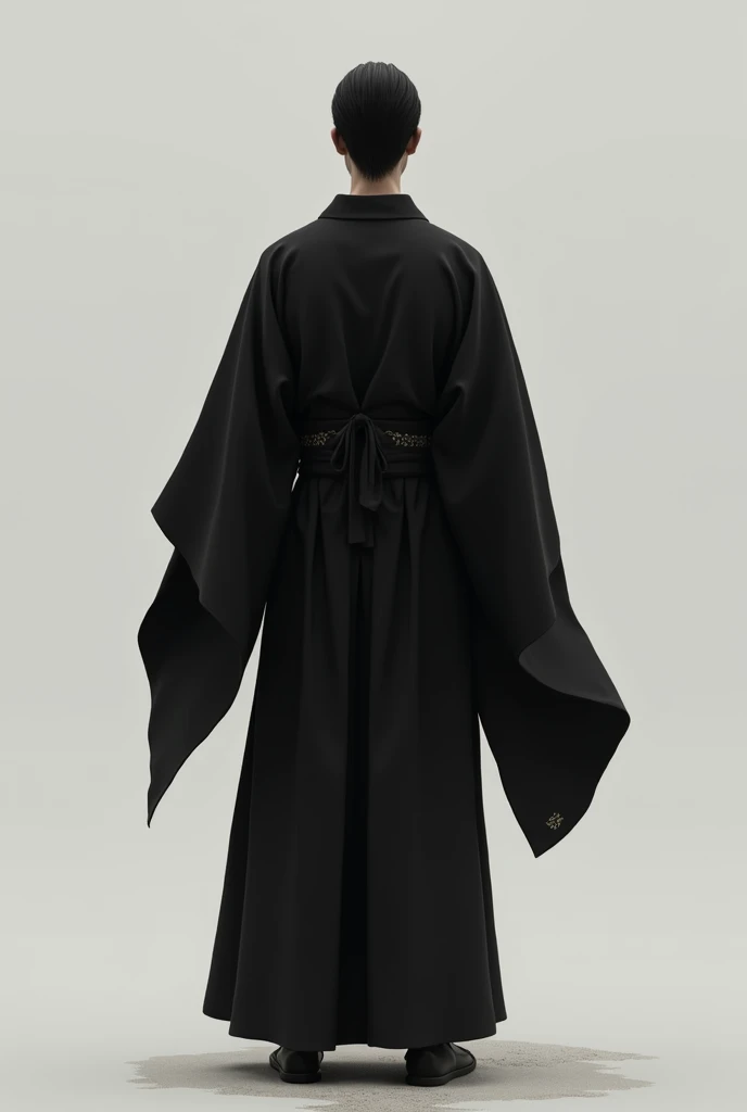 Japan Men in black hakama kimono Back view One person