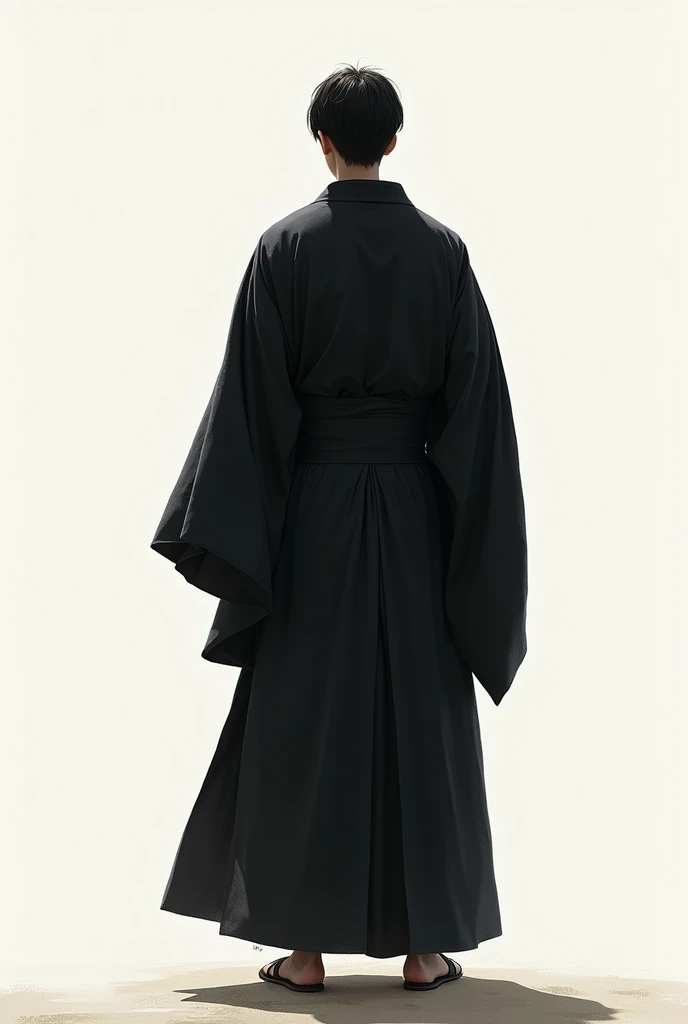 Japan　Men in black hakama kimono　Upper body diagonal rear view　One person

