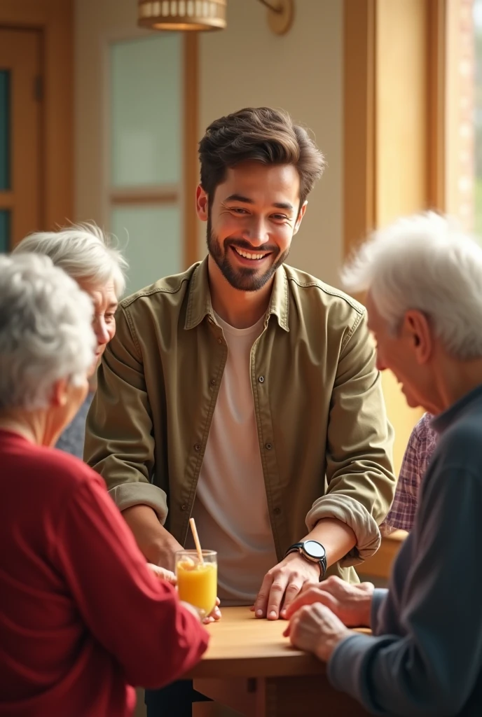 Young man helps elderly people 