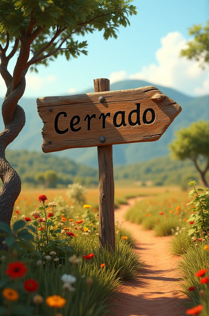 Wooden road sign in the cerrado biome