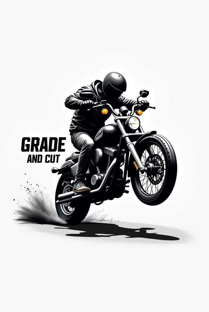 Make a strict “grade and cut” logo.17” with a guy doing a wheelie on his motorcycle behind