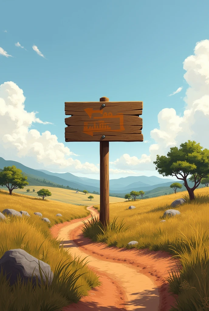 Wooden road sign in the cerrado biome further away