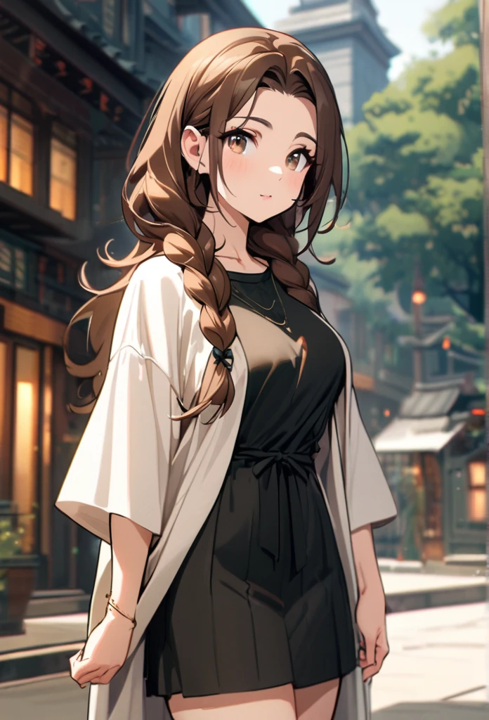 Gỉtl, beautiful, cute, brown hair, brown eyes, double plait hair, long hair, Solo, mature