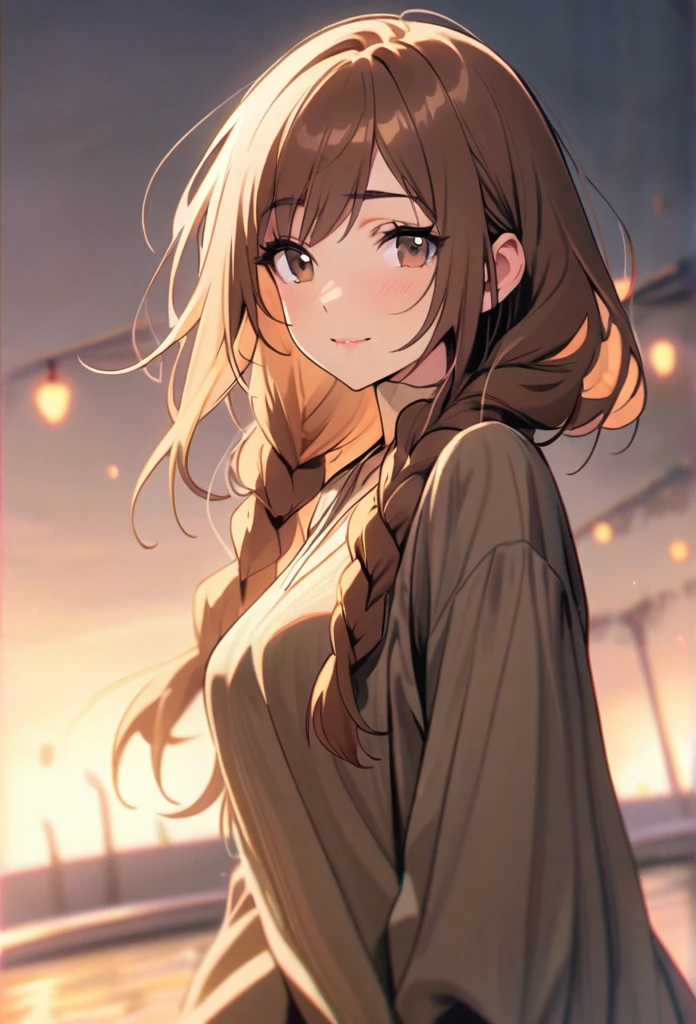 Gỉtl, beautiful, cute, brown hair, brown eyes, double plait hair, long hair, Solo, mature