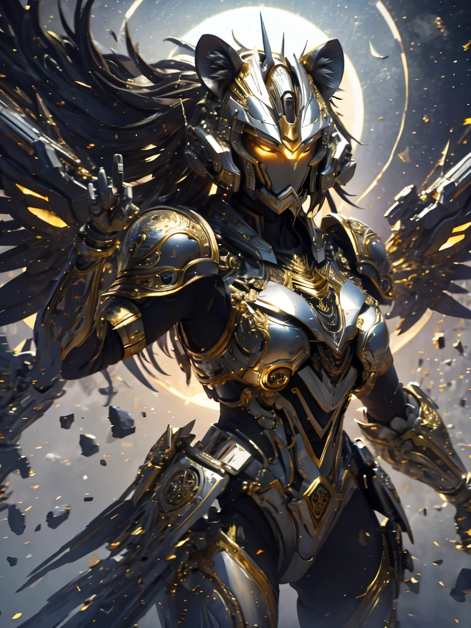 ((Highest quality)),(Ultra-high resolution),(Super detailed),(Detailed Description),((The best CG)),(masterpiece),Highly detailed art,(Art with precise detail:1.5), (Female type:1.5), iron, Crushing Arm, Fight, Cutting through the wind, Roaring Air,, Dazzling Sun:1.4, Lion's Fury, Brave and courageous, One-of-a-kind warriors,