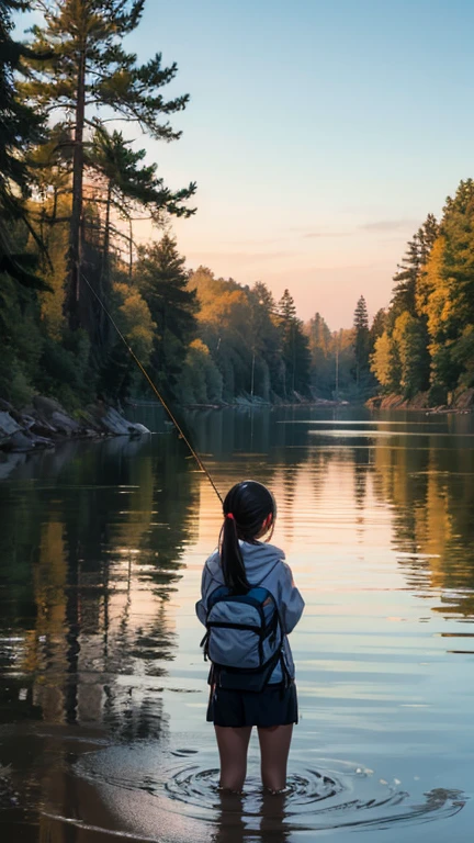 A girl fishing