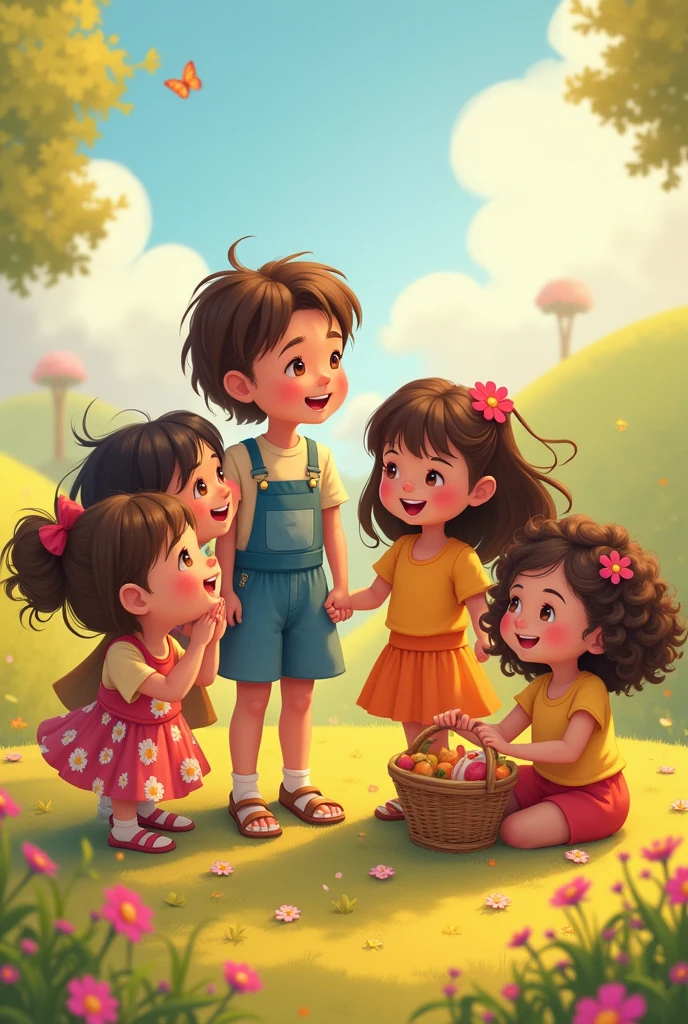 7 friends, 1 boy 6 girls