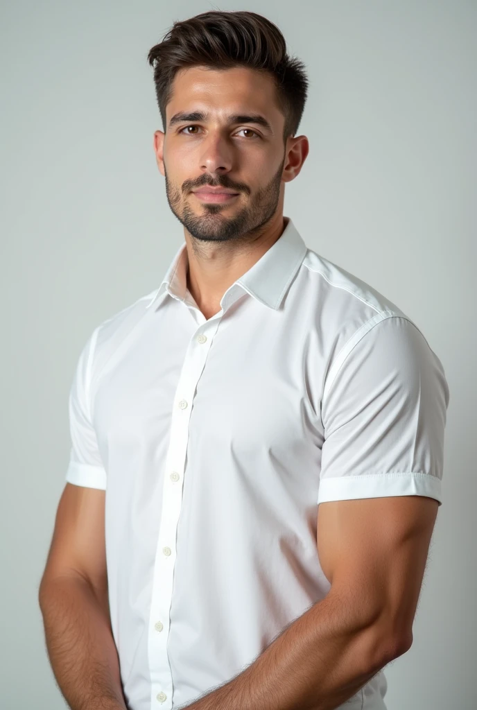 Young man wear white shirt and Chest to the chest