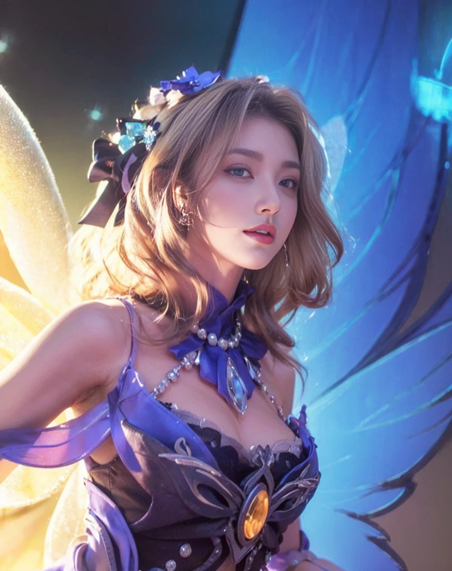 whole body, fit screen, Top CG, Best image quality, masterpiece, Gentle and beautiful, (fit), Imperial sister, Queen temperament, White skin, Perfect Face, Bright Eyes, Seductive pose, Red lips, Beautiful and cold (A major breakthrough)), Beautiful and heroic, Soft and long hair, Sparkling, Race, Net, Visible through transparent skin, Diamond Earrings, whole body, ruby neckRace, Clear Background, (Purple evening dress), 8K quality, (Realistic portraits), Text fills the screen, (Facial Lighting), ((eternal),High resolution, Anatomically correct, Attention to detail, Ray Tracing,dance,dance,Looking down, Provocative,y,Fascinating,smile, Please open your mouth a little, In your mouth,