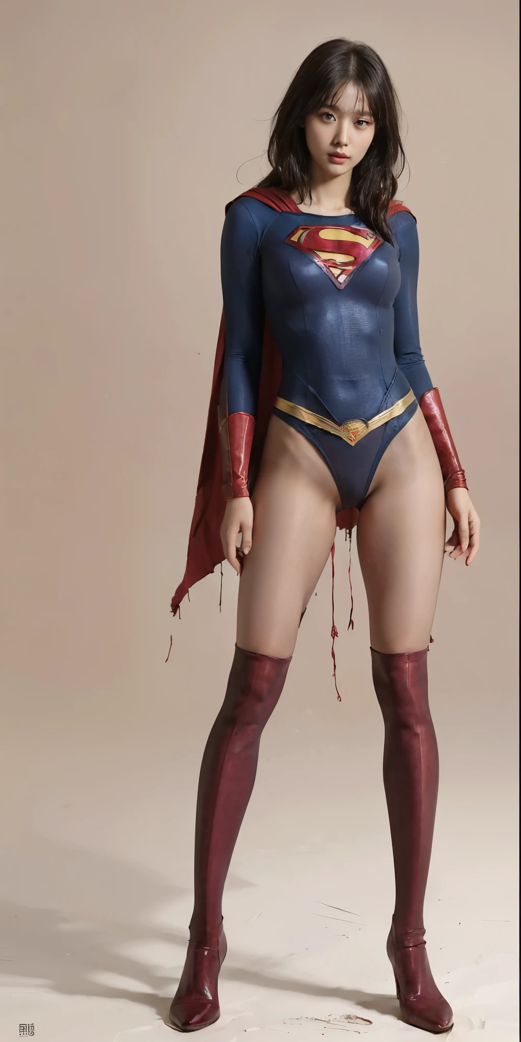 No background、(((Beautiful legs in black tights.)))、(((Legalize the beauty of your suffering face)))、((((Make the most of your original images)))、(((Supergirl Costume)))、(((Beautiful Hair)))、(((suffering)))、(((Please wear black tights....、Wear red boots)))、((Best image quality、8k))、((Highest quality、8k、masterpiece:1.3))、(((Preserve background )))、Sharp focus:1.2、Beautiful woman with perfect figure:1.4、Slim Abs:1.2、Wet body:1.5、Highly detailed face and skin texture、8k