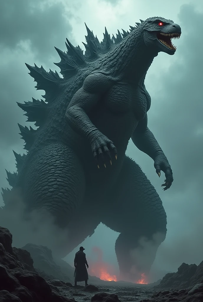 Big godzilla creepy and scary looking deadly with red eyes