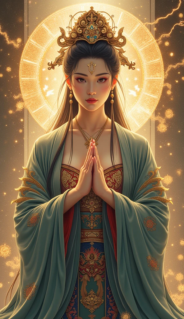 Fortune telling Japanese goddess Strong goddess Upper body background is God々The Shining々New Size 9:16 Vertical Put your hands together