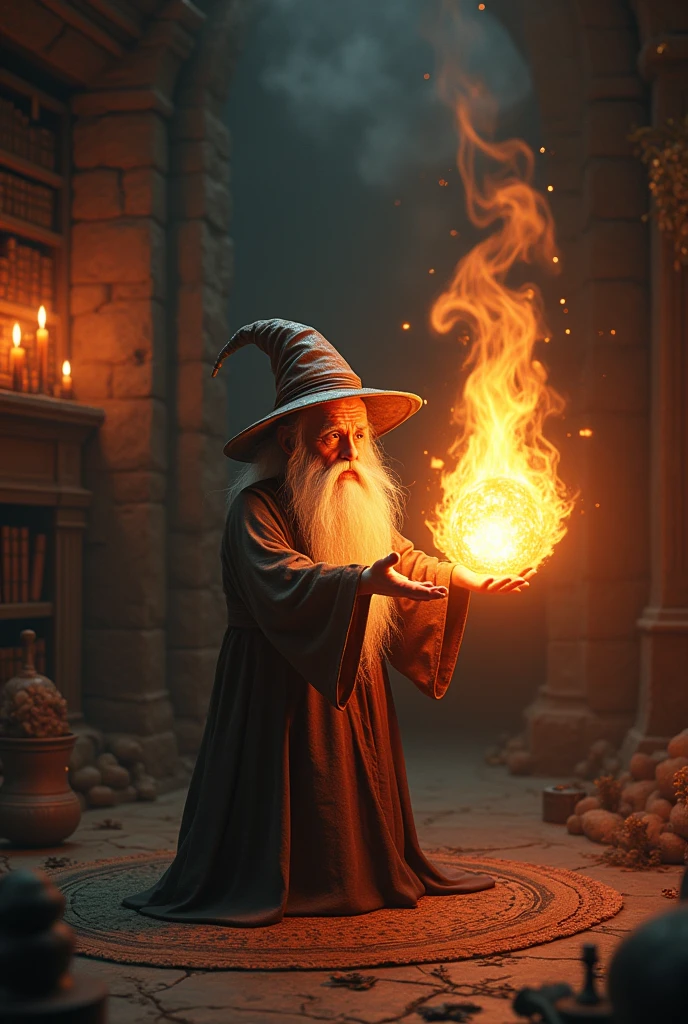A little wizard casting a fire ball  spell