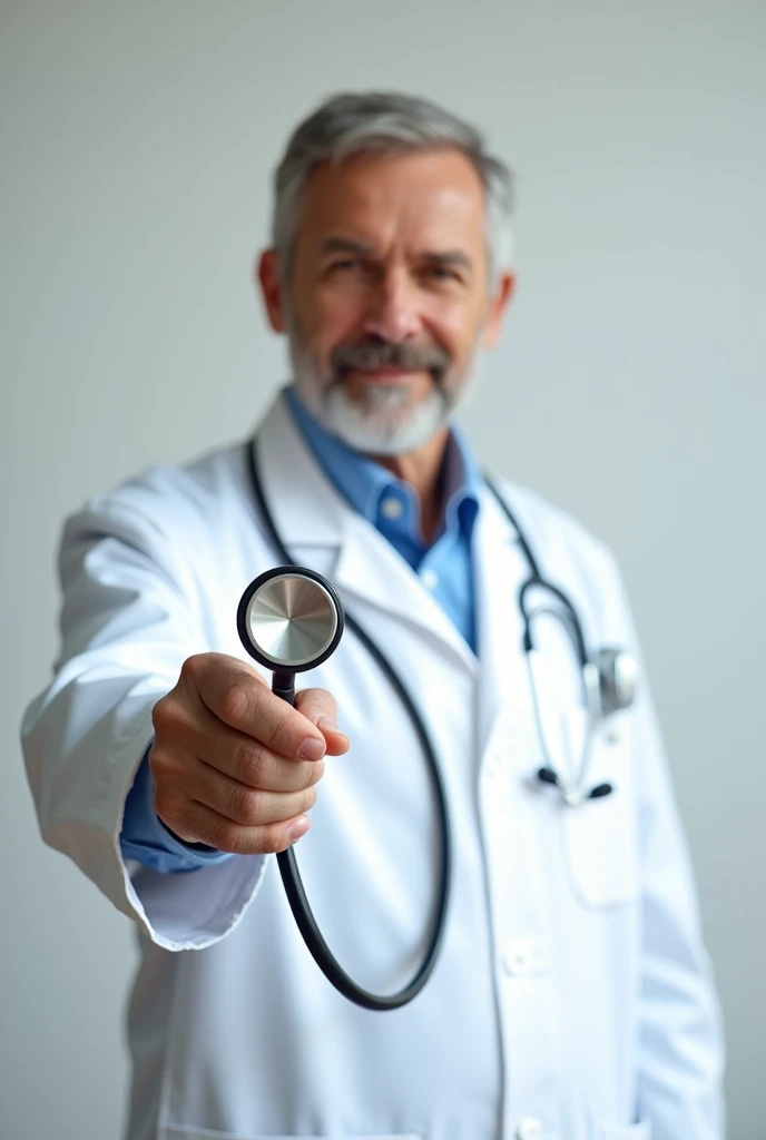 Male doctor hand holding stethoscope facing me