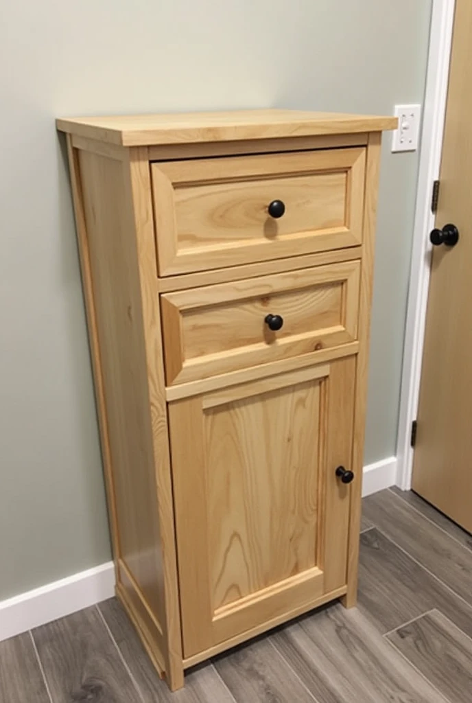 Make 2 drawer on the above and below it make a long 30 inch SLIDING laundry storage drawer and all of it should be wood it should be small to fit into small space almost 50inch length
