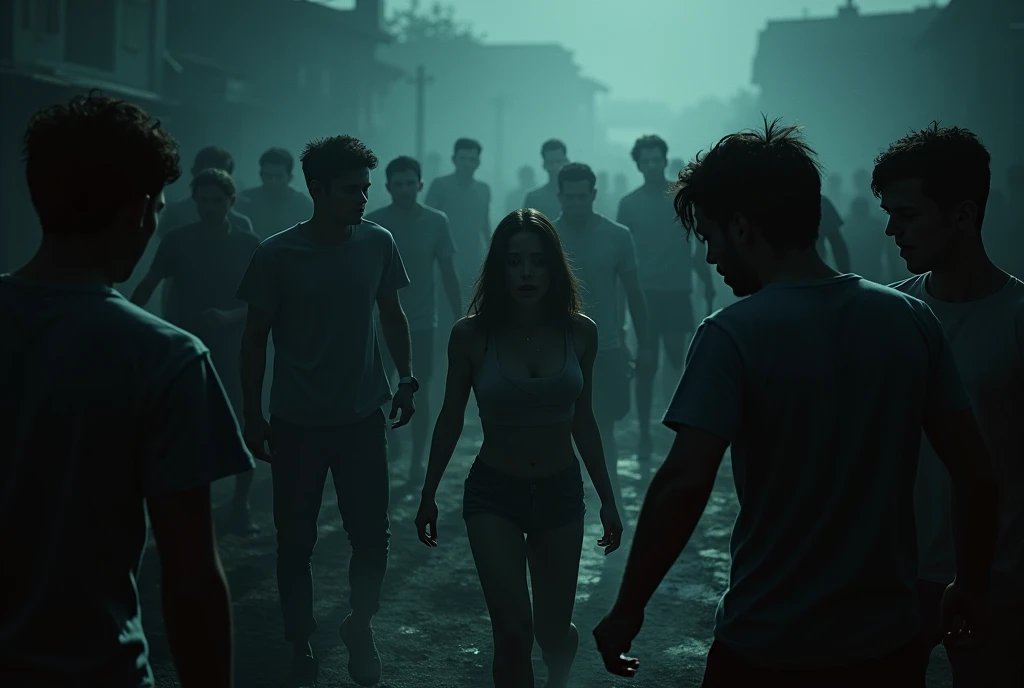 Men attack woman in her 20s、Scared Girl、hell、Dim lighting、A cruel world where people become less than human、Masterpiece Top quality、Baby Face、cute、No makeup、　Mr.々Hair style、Men surrounding women in their 20s、In the village