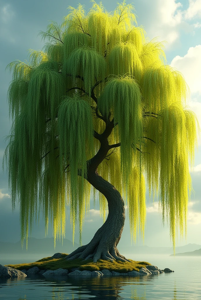 Weeping willow beautiful tree of life with colorful and golden leaves
