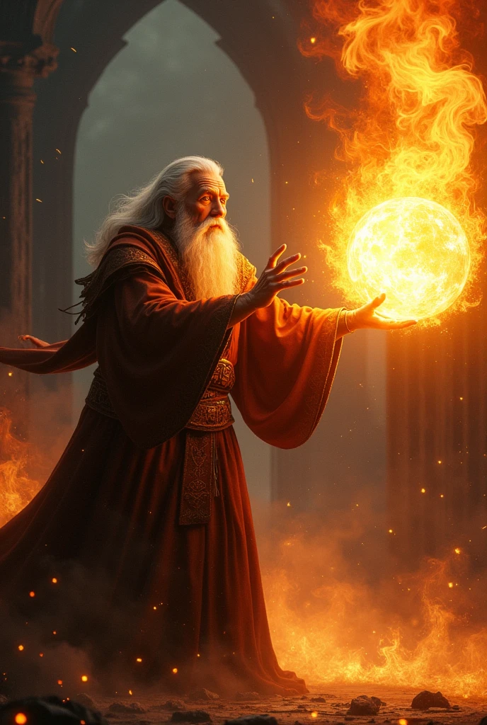 A wizard casting a fire ball spell and attack