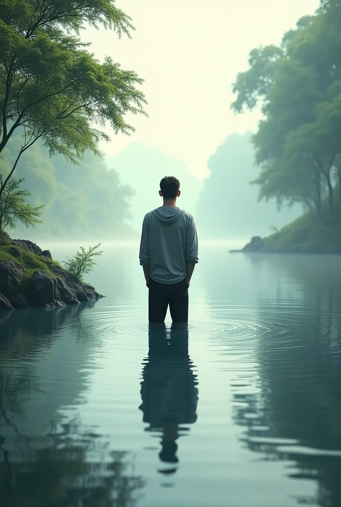 A man standing in water