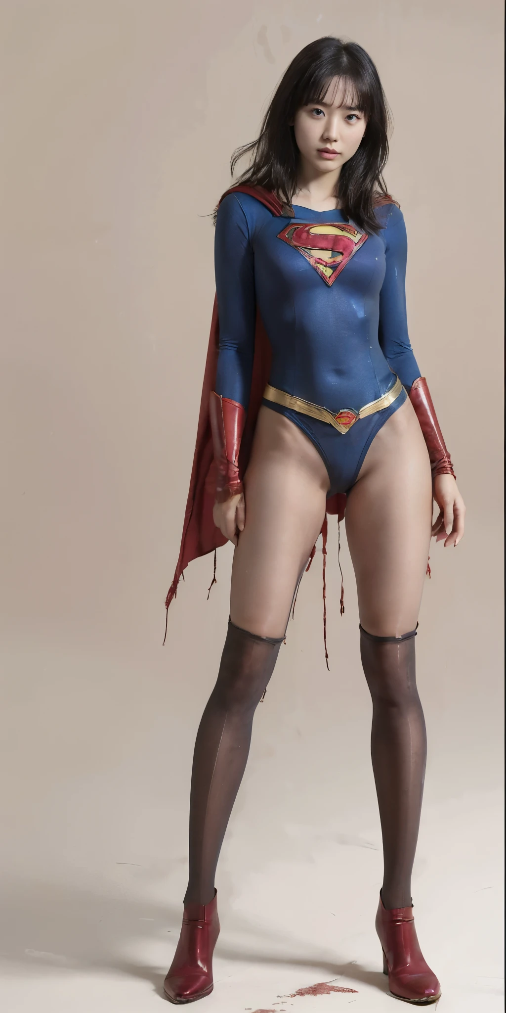 No background、(((Beautiful legs in black tights.)))、(((Legalize the beauty of your suffering face)))、((((Make the most of your original images)))、(((Supergirl Costume)))、(((Beautiful Hair)))、(((suffering)))、(((Please wear black tights....、Wear red boots)))、((Best image quality、8k))、((Highest quality、8k、masterpiece:1.3))、(((Preserve background )))、Sharp focus:1.2、Beautiful woman with perfect figure:1.4、Slim Abs:1.2、Wet body:1.5、Highly detailed face and skin texture、8k