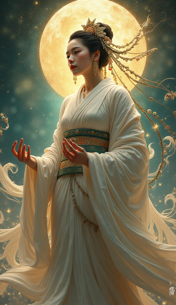 Fortune telling Japanese goddess Strong goddess Upper body background is God々The Shining々New Size 9：16 Vertical