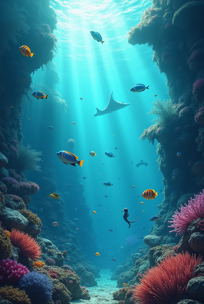 Underwater ecosystem filled with exotic marine life cool