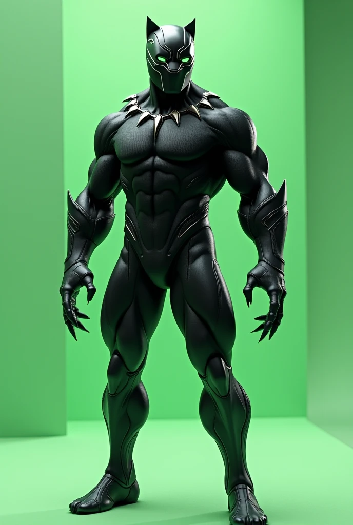 create a realistic image of marvel black panther,  put a light green background