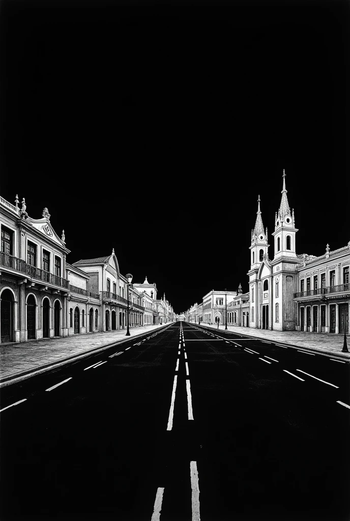 I want a drawing in white lines with a black background of the four corners - Olinda PE