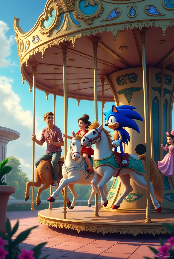 Magic Carousel, Although, instead of horses there will be, respectively, these characters: A surfer, a cucumber, O Sonic, uma princesa e o Mickey Mouse